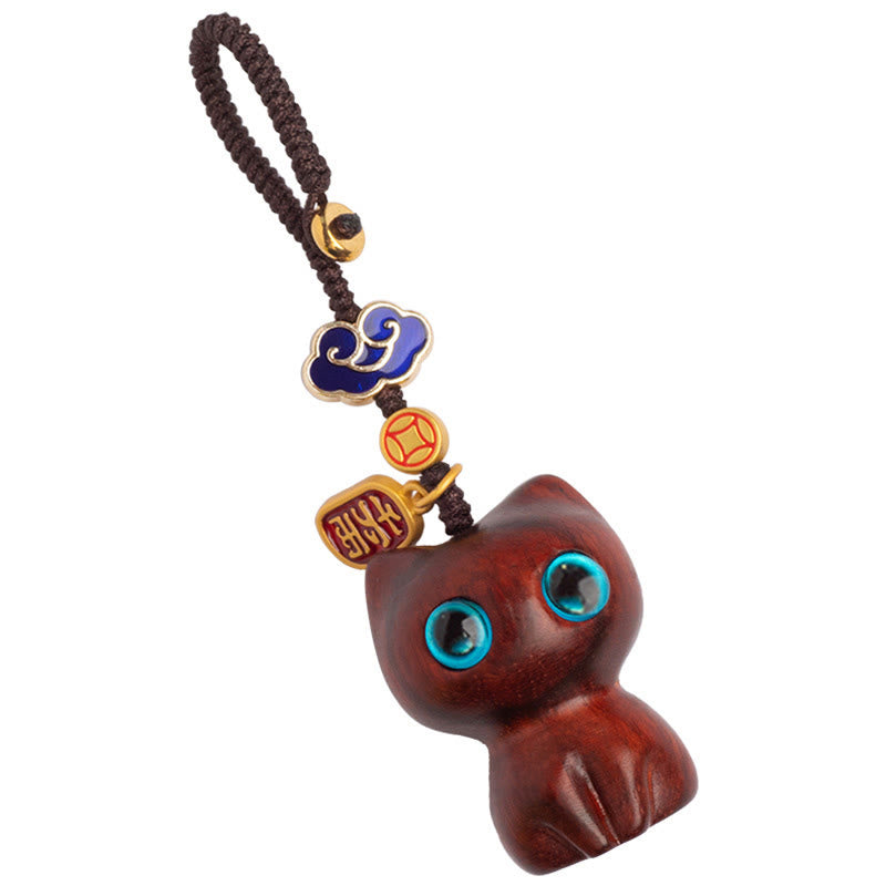 Buddha Stones, hoja pequeña, sándalo rojo, madera de ébano, gato de la suerte, llavero de protección, decoración colgante para teléfono