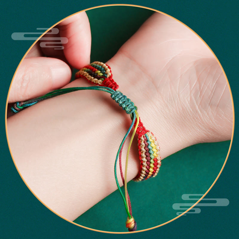 Pulsera de hilo trenzado con protección multicolor de arcoíris hecha a mano con Buddha Stones del Tíbet