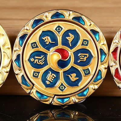 Soporte de anillo para teléfono tibetano Om Mani Padme Hum Peace, decoraciones universales para teléfono - Mantra de seis caracteres de oro azul - image 23
