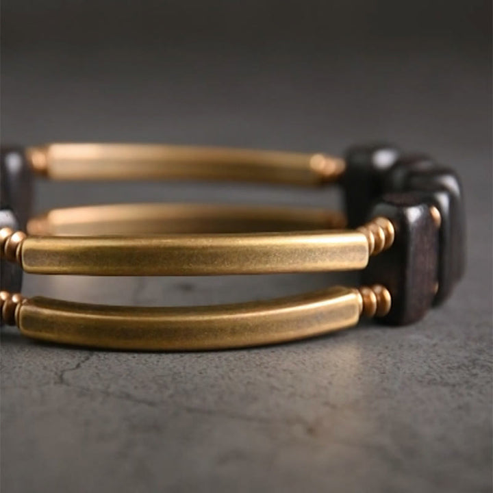 Pulsera de equilibrio de doble capa con Buddha Stones, madera de ébano tibetano, latón y cobre - image 6