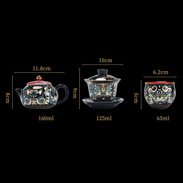 Taza de té de cerámica con diseño de máscara de Ópera de Pekín, Buddha Stones , Gaiwan Sancai, taza de té de Kung Fu y platillo con tapa, tetera