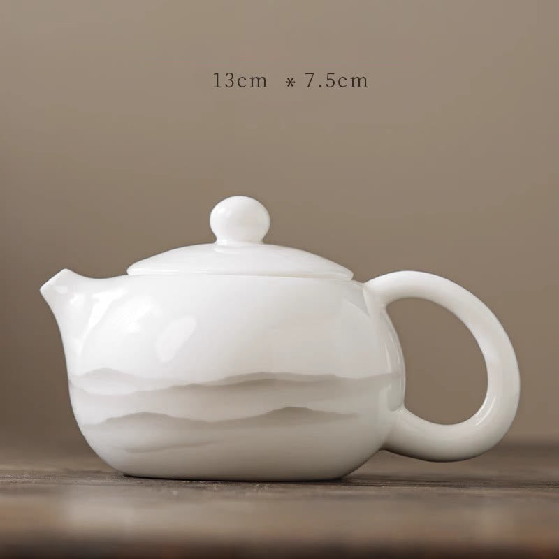 Buddha Stones Pintura De Tinta Vintage Montaña Porcelana Blanca Cerámica Gaiwan Sancai Taza De Té Kung Fu Taza De Té Y Platillo Con Tapa Utensilio De Té Tetera