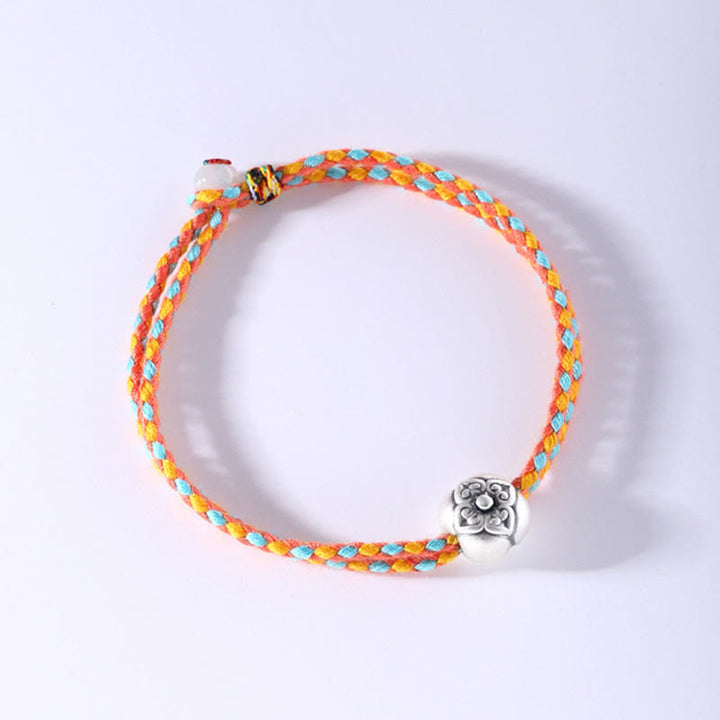 Pulsera Trenzada Multicolor De La Suerte Caqui De Plata De Ley 999 Con Buddha Stones