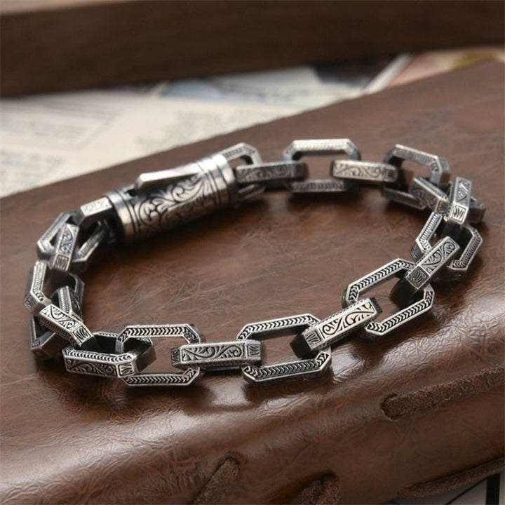 Pulsera de energía de la suerte grabada con diseño de flores de la dinastía Tang Vintage de Buddha Stones
