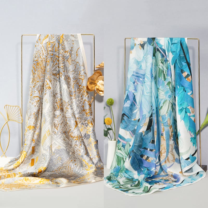 Bufanda de seda de morera 100% con pintura al óleo de jungla de Buddha Stones , bufanda de cuello de seda de doble cara de grado superior 6A - image 1