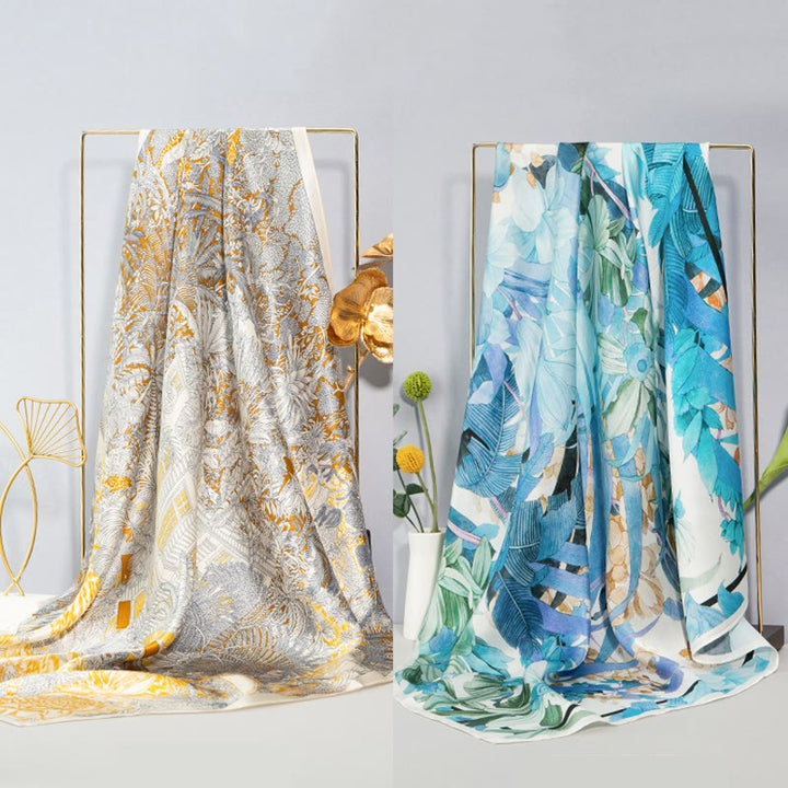 Bufanda de seda de morera 100% con pintura al óleo de jungla de Buddha Stones , bufanda de cuello de seda de doble cara de grado superior 6A - image 1