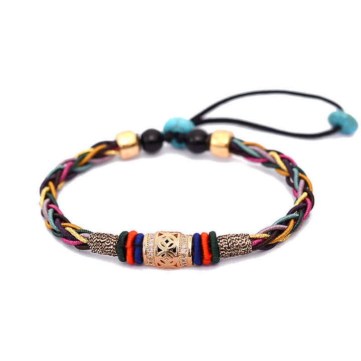Pulsera de cuerda tejida con moneda de cobre, hecha a mano, con nudo de ocho hilos, Buddha Stones tibetanas
