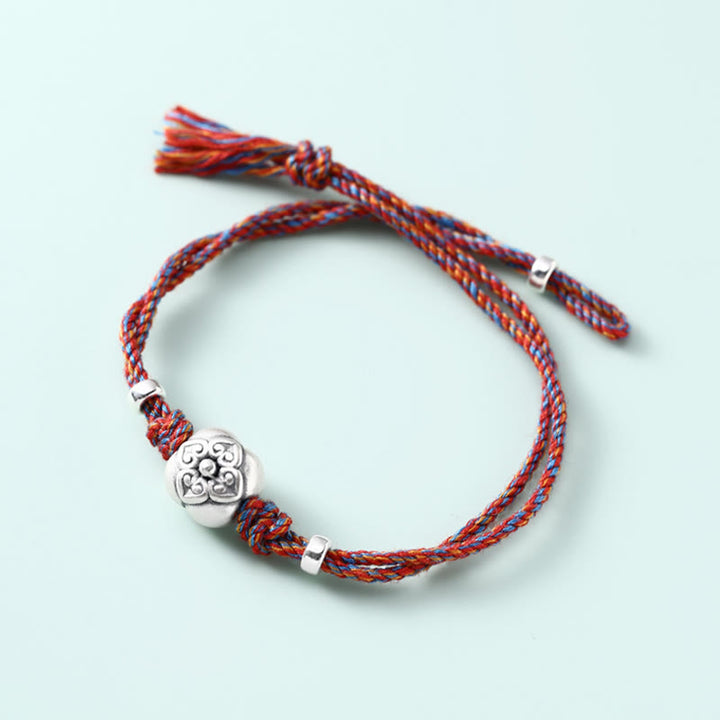 Pulsera Trenzada Multicolor De La Suerte Caqui De Plata De Ley 999 Con Buddha Stones