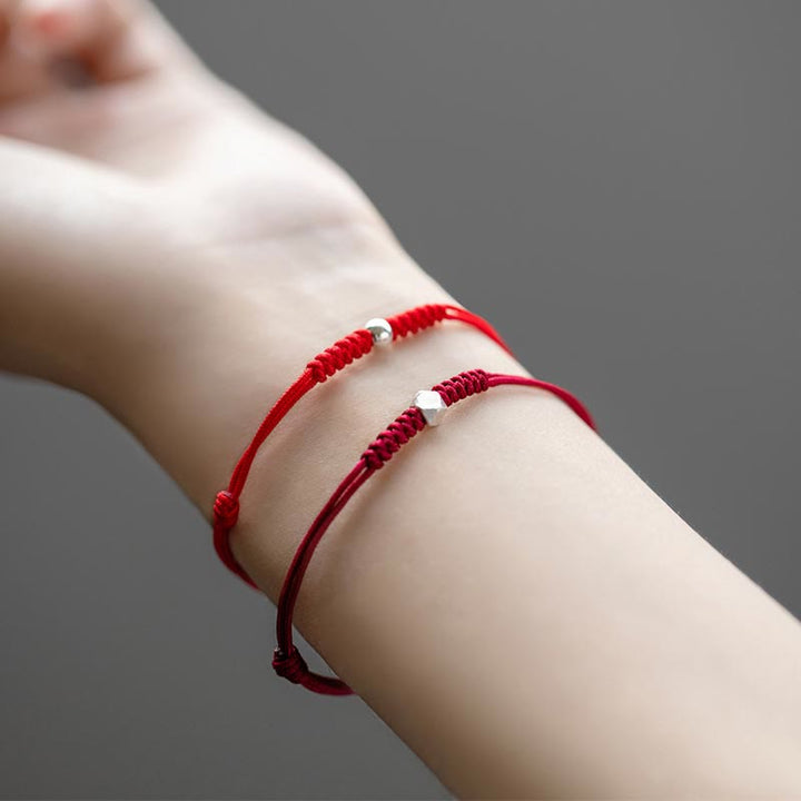 Pulsera trenzada de cordón fino rojo con cuentas de la suerte y Buddha Stones de plata de ley 925. - image 2