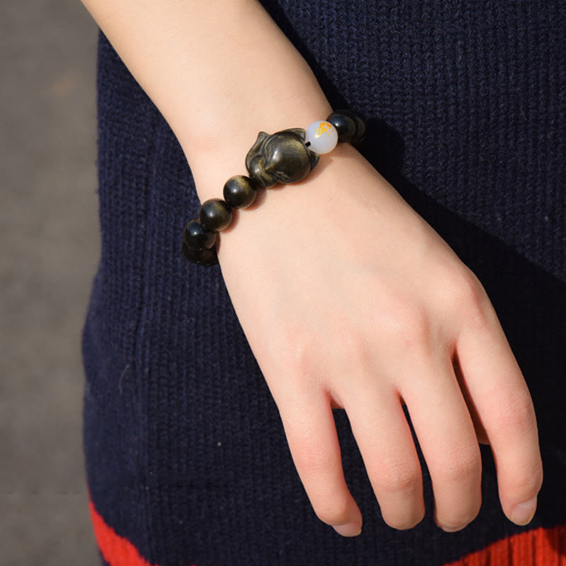 Buddha Stones Natural Arco Iris Obsidiana Oro Brillo Obsidiana Plata Brillo Obsidiana Zorro Curación Pulsera