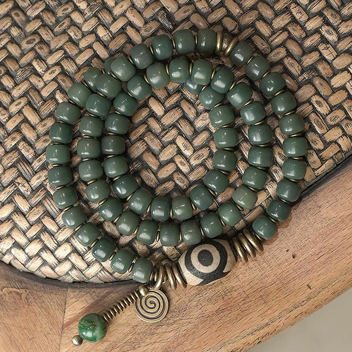 Pulsera triple de envoltura de paz de sabiduría de cuentas Dzi de semilla de Bodhi cian