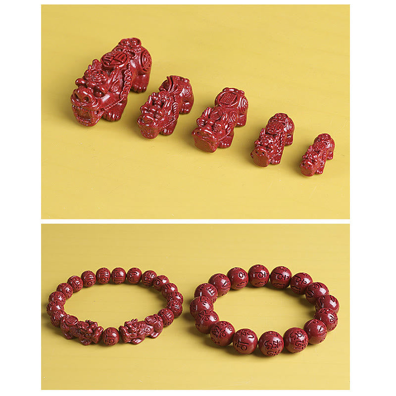 Pulsera de cuentas de cinabrio PiXiu doble Natural Om Mani Padme Hum riqueza y suerte