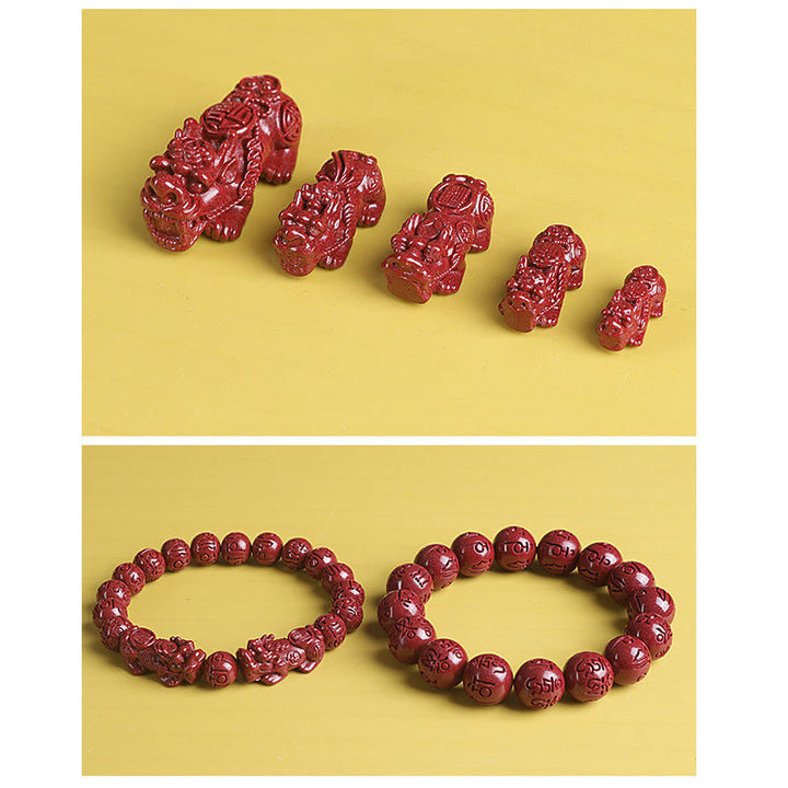 Pulsera de cuentas de cinabrio PiXiu doble Natural Om Mani Padme Hum riqueza y suerte