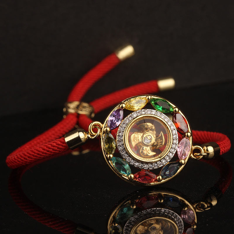 Buddha Stones colorido circón cobre riqueza suerte rotación pulsera collar colgante