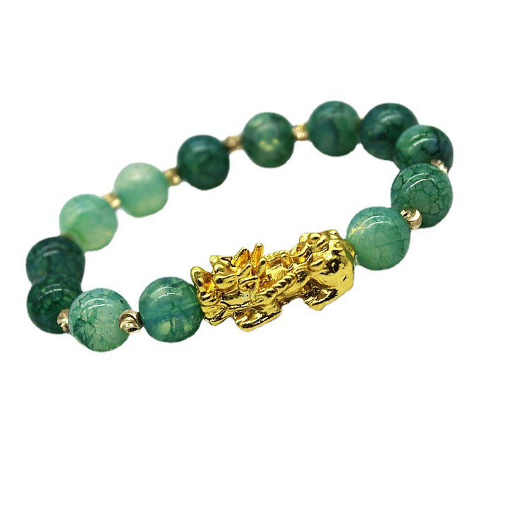 Pulsera de éxito Pi Xiu de jade cian hecha a mano con Buddha Stones