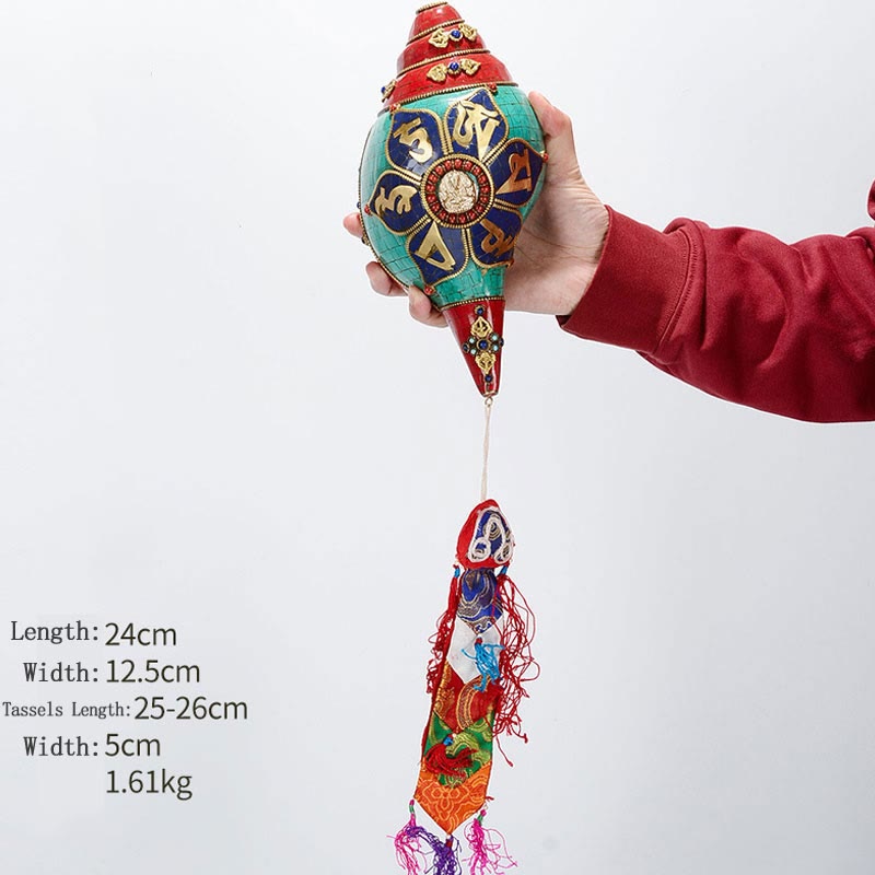 Tibetano hecho a mano Shankha Om Mani Padme Hum Buda Avalokitesvara turquesa Concha decoración positiva - Om Mani Padme Hum-Tara Blanca 24*12.5cm - image 25