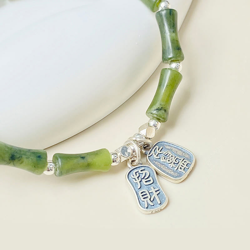 Pulsera de plata de ley 925 con Buddha Stones , bambú, jade, gato de la suerte, carácter Fu, suerte y abundancia - image 12