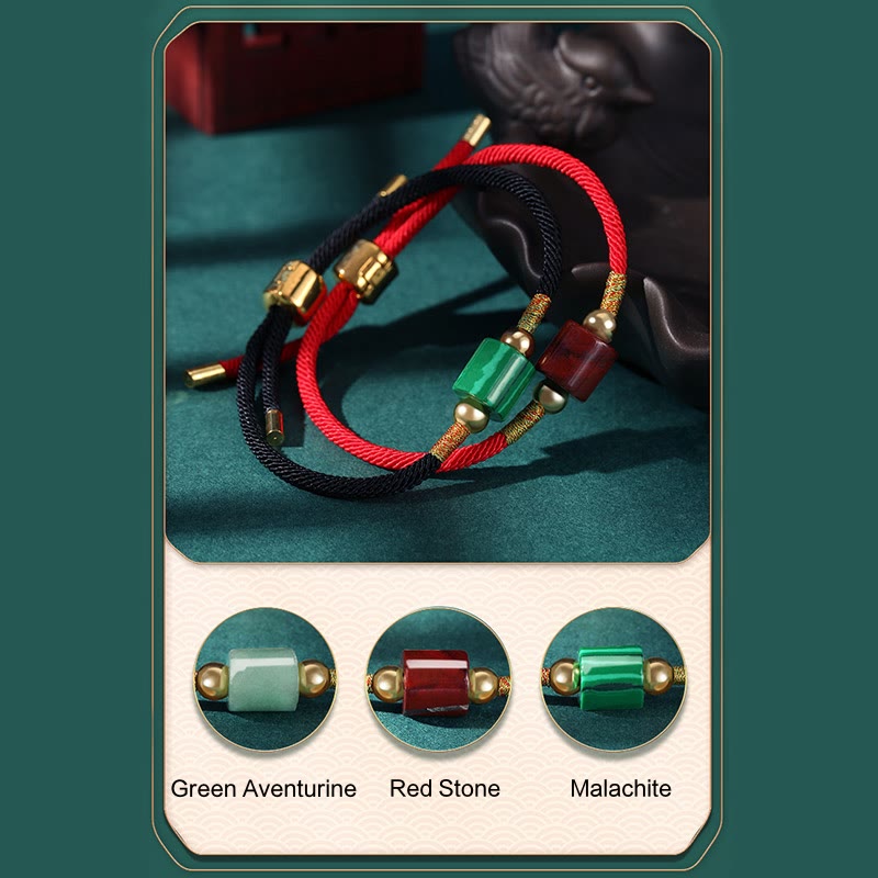 Pulsera de cuerda trenzada con protección de la suerte, malaquita, piedra roja, Aventurina verde hecha a mano, Buddha Stones del Tíbet