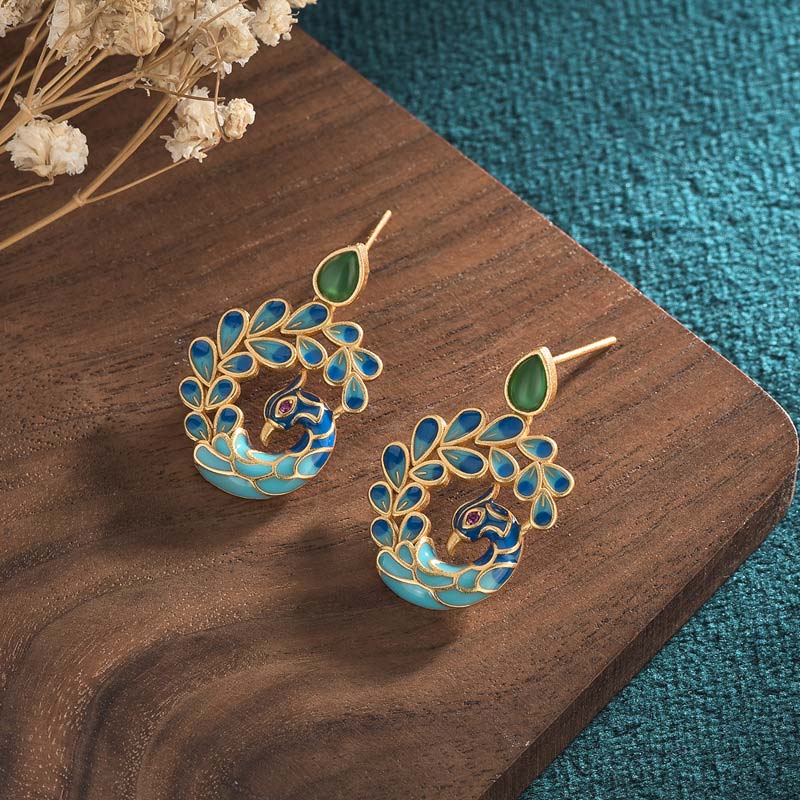 Pendientes de fortuna de ágata verde pavo real blanco natural