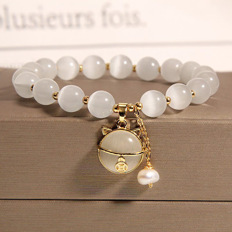 Pulsera con dijes de amor y perlas con diseño de gato encantador con ojo de gato y Buddha Stones - image 2
