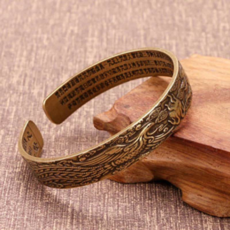 Buddha Stones 2 uds Om Mani Padme Hum dragón Fénix cobre cuero paz brazalete pulsera