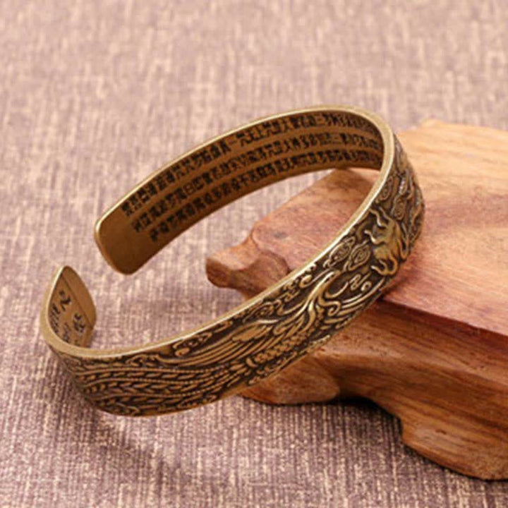 Buddha Stones 2 uds Om Mani Padme Hum dragón Fénix cobre cuero paz brazalete pulsera