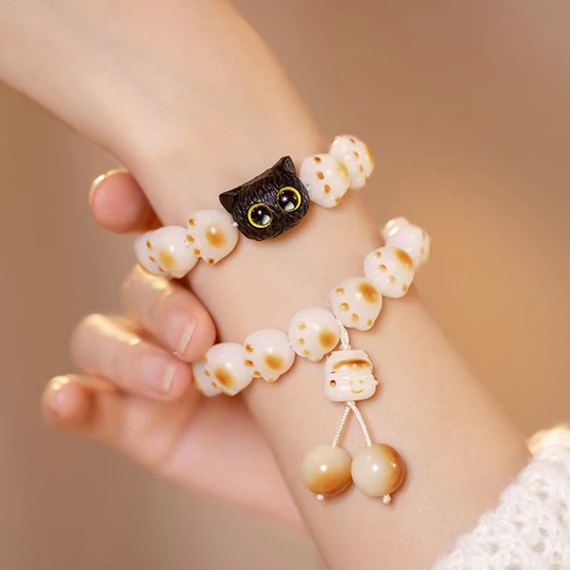 Pulsera de la paz del gato de la suerte de la pata encantadora de sándalo rojo de la semilla de Bodhi Natural de las Buddha Stones - image 3