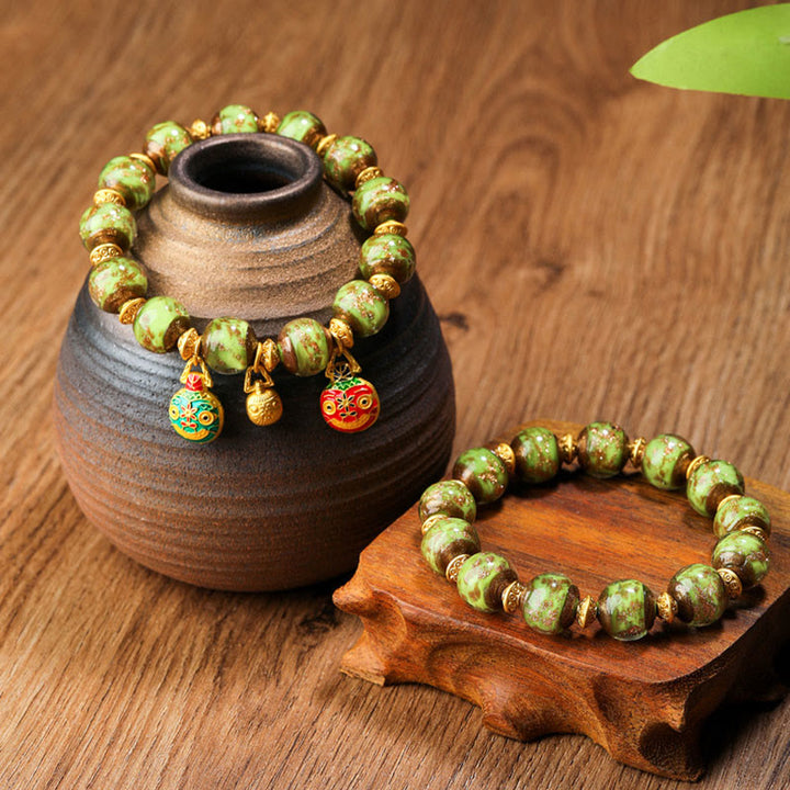Pulsera de la fortuna con cuentas de cristal Liuli, dije de la familia de la bestia tragadora de oro con Buddha Stones