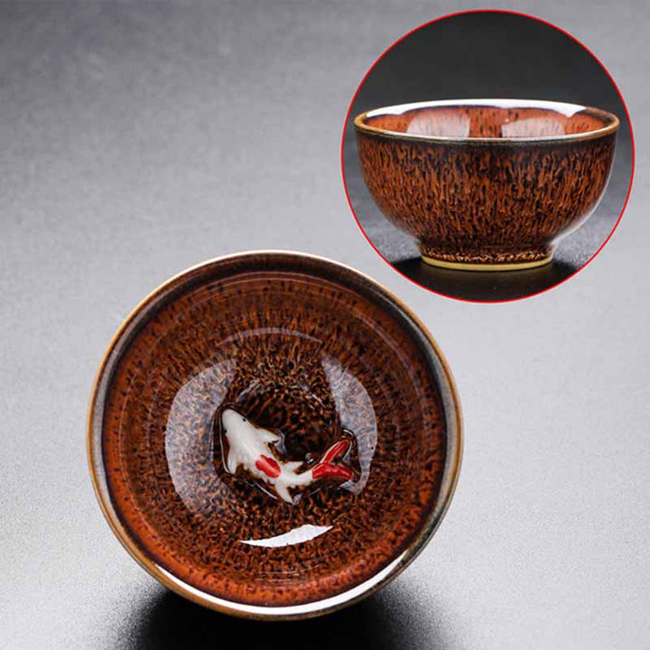 Buddha Stones pequeño horno de peces Koi cambio chino Jianzhan taza de té de cerámica Kung Fu taza de té 60ml