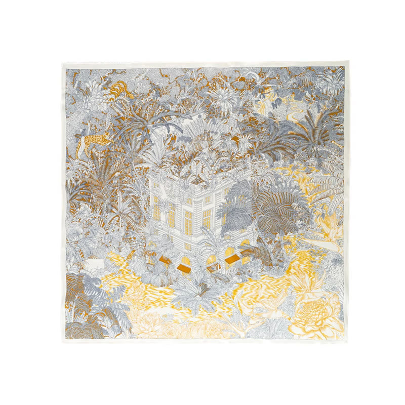 Bufanda de seda de morera 100% con pintura al óleo de jungla de Buddha Stones , bufanda de cuello de seda de doble cara de grado superior 6A - image 5