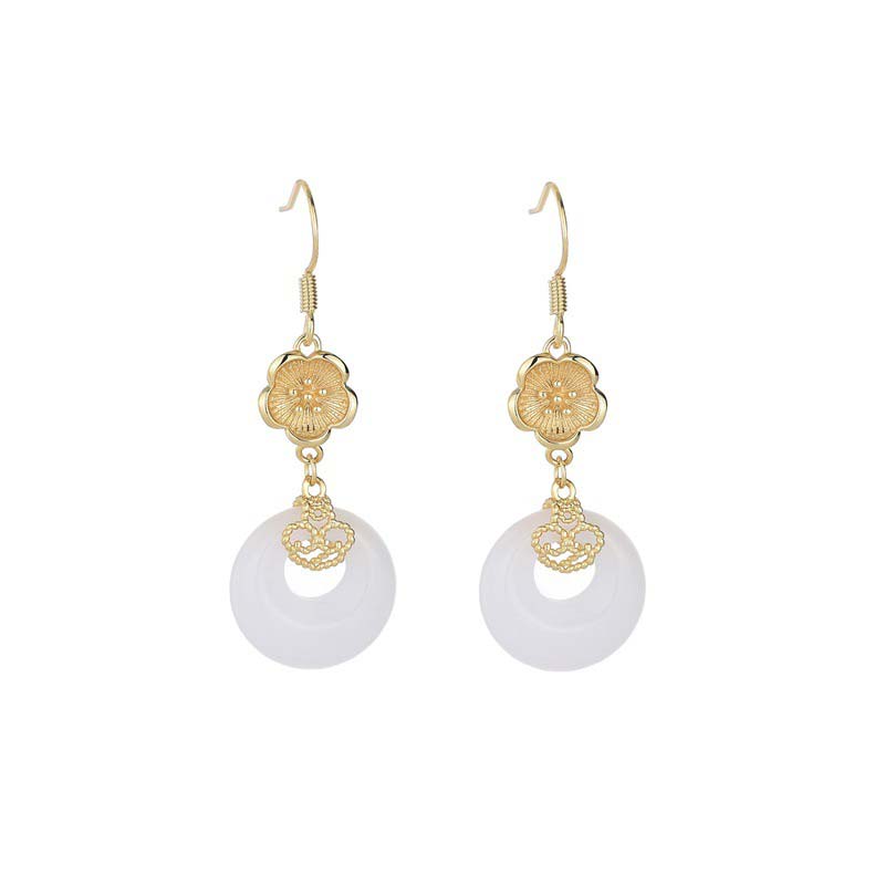 Pendientes colgantes de bendición de jade blanco FengShui