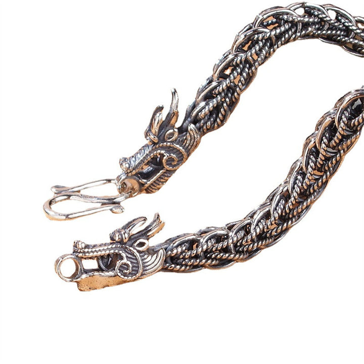 Brazalete de pulsera de fuerza de éxito de dragón de plata de ley 925 con Buddha Stones