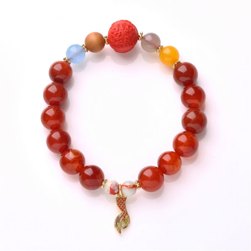 Buddha Stones roja natural Talismán de la paz Fu Carácter Dragón Cola Confianza Charm Pulsera