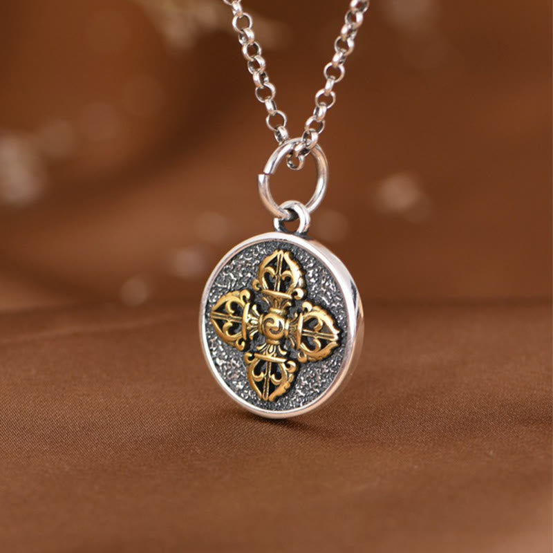 Colgante de plata de ley 925 con Buddha Stones , doble Dorje Vajra, bendición