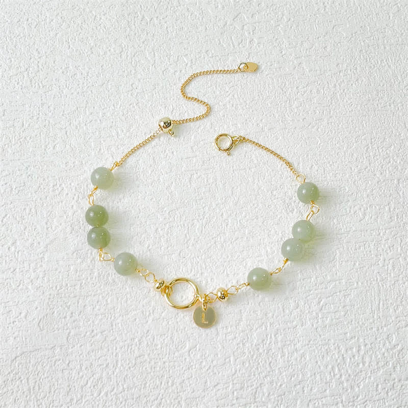 Pulsera con cuentas de suerte llena de oro de 14 quilates con jade hetiano natural único de Buddha Stones - image 1