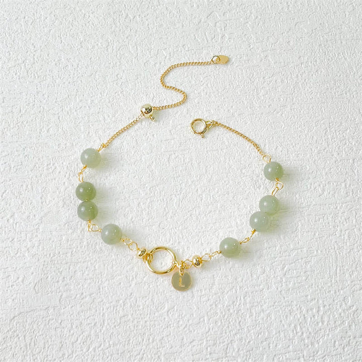 Pulsera con cuentas de suerte llena de oro de 14 quilates con jade hetiano natural único de Buddha Stones - image 1