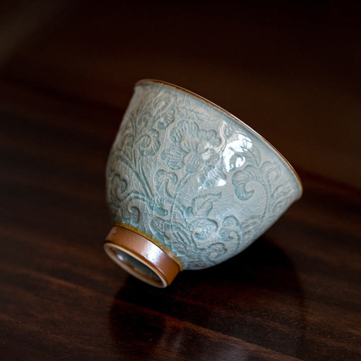 Taza de té de cerámica tallada en loto con Buddha Stones , taza de té de Kung Fu