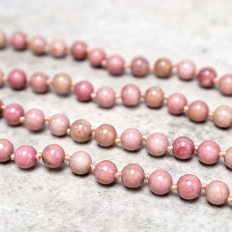Buddha Stones 108 cuentas de rodonita Mala, pulsera de cuentas de oración para meditación y Yoga