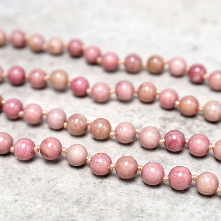 Buddha Stones 108 cuentas de rodonita Mala, pulsera de cuentas de oración para meditación y Yoga
