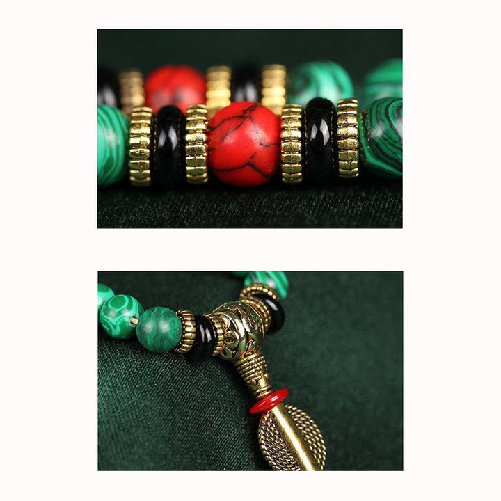 Collar de pulsera de cuentas de malaquita tibetana de Buddha Stones 108 Mala