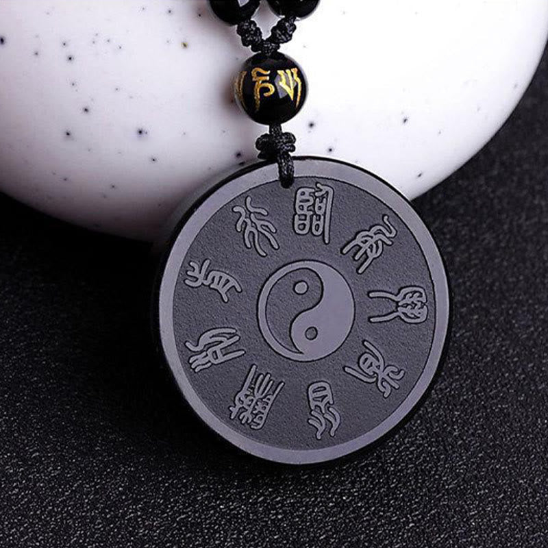 Buddha Stones Negra Natural Taoísmo Cinco Montañas Sagradas Mantra de Nueve Caracteres Tallado Fuerza Yin Yang Collar Colgante Llavero - image 6