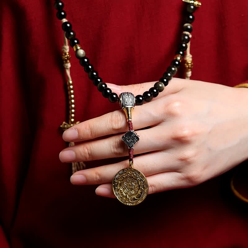 Pulsera de riqueza de piedra de ojo de águila de ojo de tigre de obsidiana con brillo dorado de 108 cuentas Mala