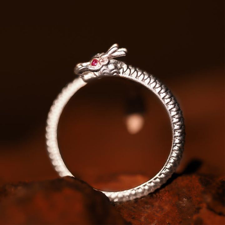 Anillo ajustable de plata de ley 925 con Buddha Stones , diseño vintage del Año del Dragón, protección de la suerte - image 12