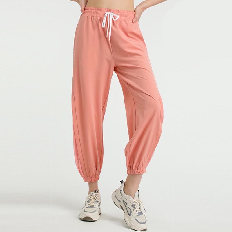Pantalones deportivos de yoga sueltos de cintura alta con Buddha Stones y bolsillos