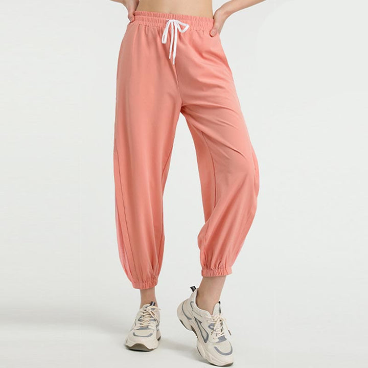 Pantalones deportivos de yoga sueltos de cintura alta con Buddha Stones y bolsillos