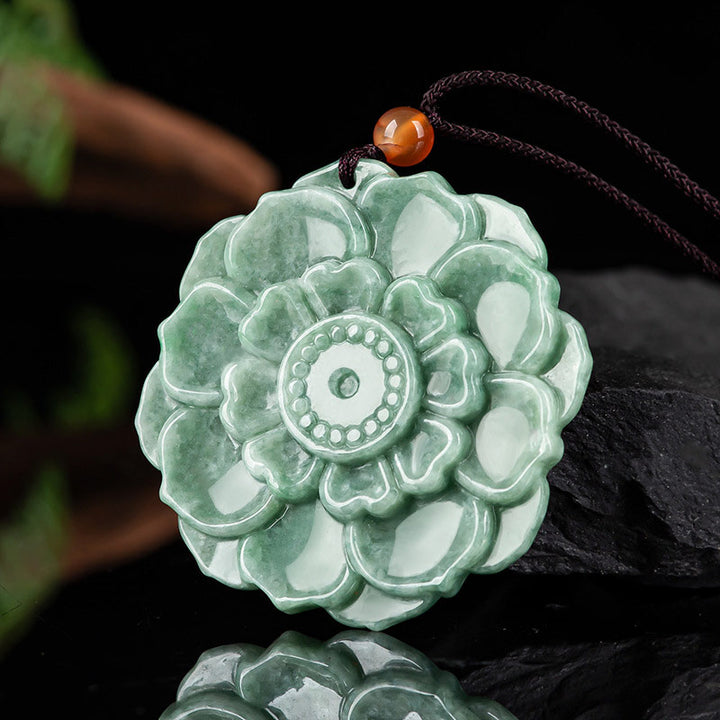 Colgante de collar de prosperidad de la suerte de jade con patrón de loto de Buddha Stones - image 1