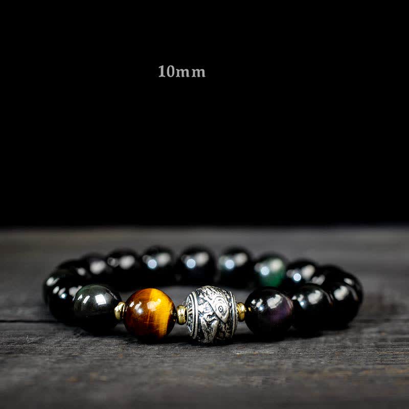 Buddha Stones para experimentar una inversión de la fortuna Pulsera de protección de obsidiana con brillo dorado de obsidiana arcoíris