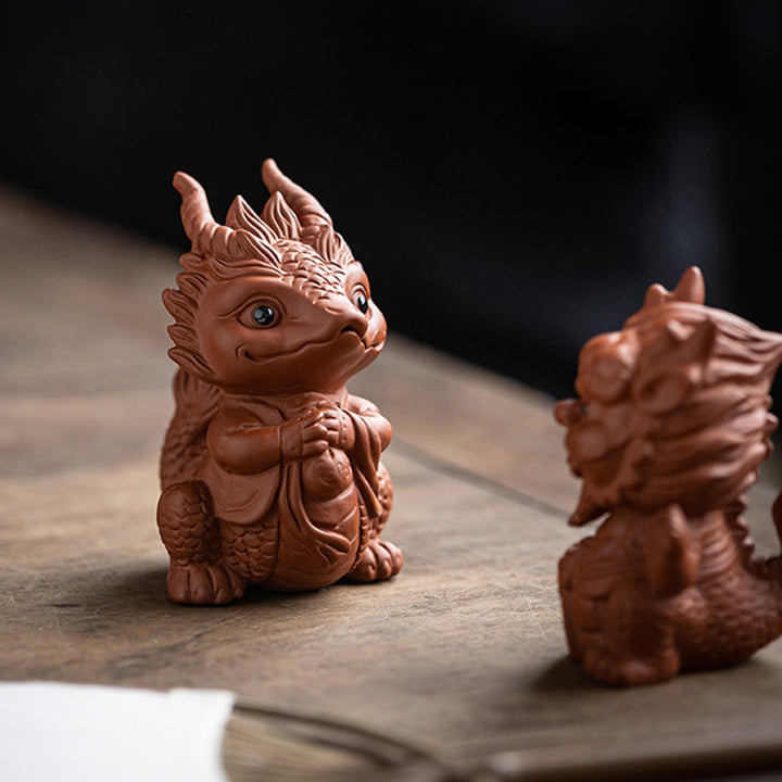 Buddha Stones, dragón de la suerte, riqueza, té, mascota, figura decorativa de arcilla púrpura, decoración