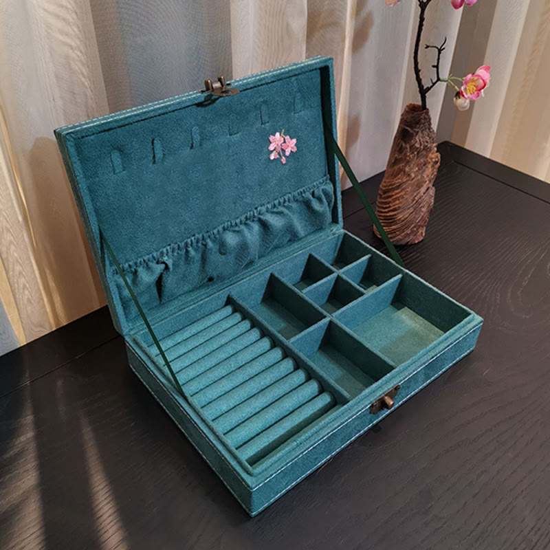 Caja organizadora de joyería con Buddha Stones , flores y libélula, caja de almacenamiento de joyería de una sola capa, caja de franela