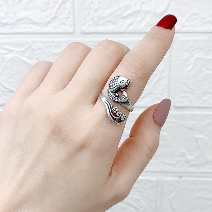 Anillo de plata de ley 925 con Buddha Stones , pez koi, ondulación de agua, suerte y riqueza - image 12